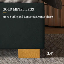 Load image into Gallery viewer, King Size Platform Frame Velvet Bed with Gold Trim Headboard