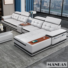 Load image into Gallery viewer, Bluetooth Speaker and Massage Italian Leather Sofa Set with USB & Cup Holder