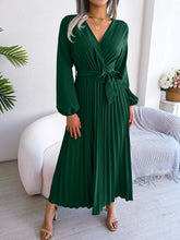 Load image into Gallery viewer, Elegant V Neck Long Sleeve Pleated Maxi Dress