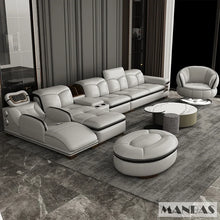 Load image into Gallery viewer, Luxury L-Shaped Genuine Leather Sectional Sofa with Bluetooth Speaker