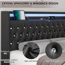 Load image into Gallery viewer, LED Bed Frame Charging Station and 4 Storage Drawers PU Upholstered Platform Bed