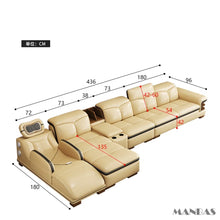 Load image into Gallery viewer, Luxury L-Shaped Genuine Leather Sectional Sofa with Bluetooth Speaker