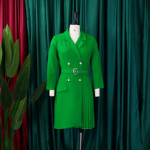 Load image into Gallery viewer, Notched Collar Full Sleeve Sashes Pleated Dress