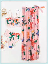 Load image into Gallery viewer, 3-Piece Floral Print Knot Front Bikinis