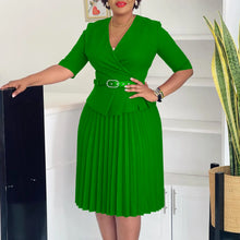 Load image into Gallery viewer, Elegant V Neck Pleated Waist Belt Church Dresses