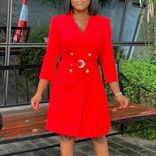 Load image into Gallery viewer, Notched Collar Full Sleeve Sashes Pleated Dress