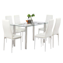 Load image into Gallery viewer, 7 Piece Dining Table Set 6 Chairs Glass Metal