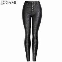 Load image into Gallery viewer, High Waist Leopard Pu Leather Pants