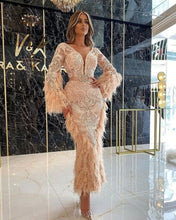 Load image into Gallery viewer, Long Sleeves With Feathers Lace Prom Dresses