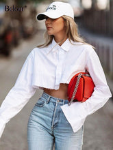 Load image into Gallery viewer, Flare Sleeve Asymmetry White Crop Top