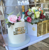 Glass Box with Cake and Champgne