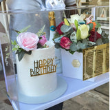 Glass Box with Cake and Champgne