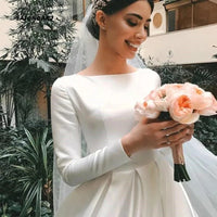 Vintage White Ivory Satin Wedding Dress