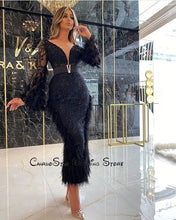 Load image into Gallery viewer, Long Sleeves With Feathers Lace Prom Dresses
