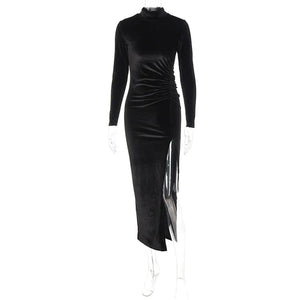 Solid Velvet Long Sleeve Ruched Dress