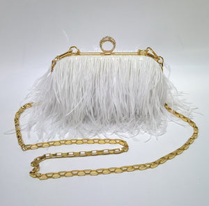 Designer Ostrich Fur Feather Clutch Bag
