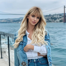 Load image into Gallery viewer, Blonde Curly Synthetic Wig with Bangs
