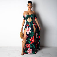 Sexy Floral Long Slit Dresses