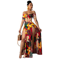 Sexy Floral Long Slit Dresses