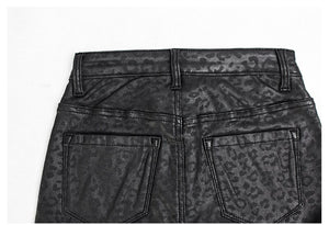 High Waist Leopard Pu Leather Pants