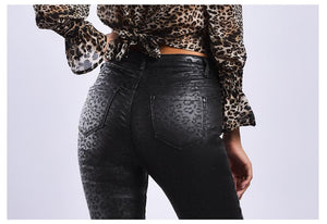 High Waist Leopard Pu Leather Pants