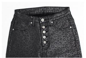 High Waist Leopard Pu Leather Pants