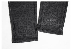 High Waist Leopard Pu Leather Pants