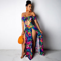 Sexy Floral Long Slit Dresses