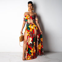 Sexy Floral Long Slit Dresses