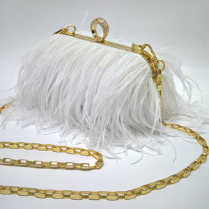 Designer Ostrich Fur Feather Clutch Bag