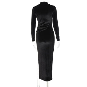 Solid Velvet Long Sleeve Ruched Dress