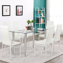Load image into Gallery viewer, 7 Piece Dining Table Set 6 Chairs Glass Metal
