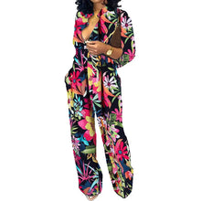 Load image into Gallery viewer, Chic Print Tied Waist Long Sleeve Buttoned Jumpsuit
