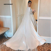Load image into Gallery viewer, Vintage White Ivory Satin Wedding Dress
