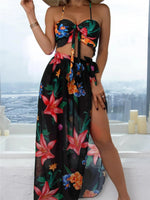 3-Piece Floral Print Knot Front Bikinis
