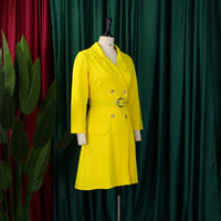 Notched Collar Full Sleeve Sashes Pleated Dress