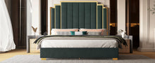 Load image into Gallery viewer, King Size Platform Frame Velvet Bed with Gold Trim Headboard
