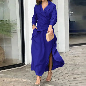 Spring Fashion Ruched Slit Asymmetrical Casual Dress