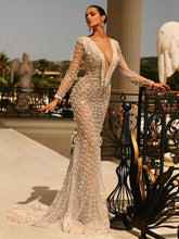 Load image into Gallery viewer, Backless Luxury Flower Appliques Mesh Gown
