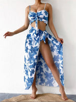 3-Piece Floral Print Knot Front Bikinis