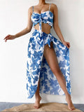 3-Piece Floral Print Knot Front Bikinis