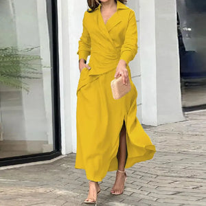 Spring Fashion Ruched Slit Asymmetrical Casual Dress