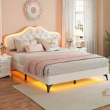 Crystal Button LED Lights Princess Platform Full Size Bed Frame
