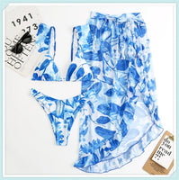 3-Piece Floral Print Knot Front Bikinis