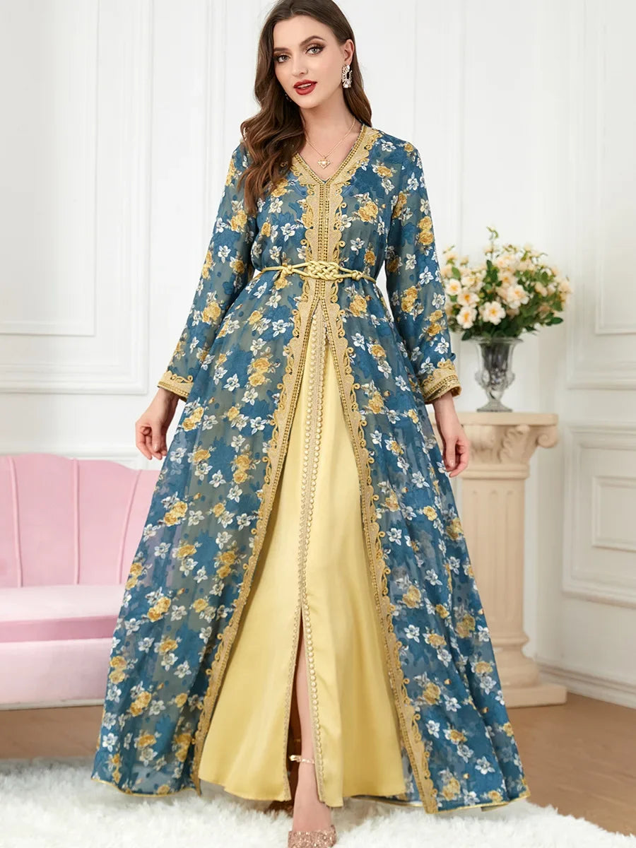 2 Piece Set Abaya Embroidery Kaftan