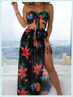 3-Piece Floral Print Knot Front Bikinis