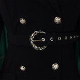Notched Collar Full Sleeve Sashes Pleated Dress
