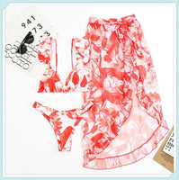 3-Piece Floral Print Knot Front Bikinis