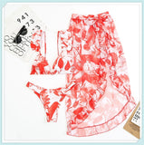3-Piece Floral Print Knot Front Bikinis