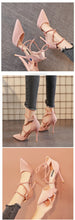 Load image into Gallery viewer, Suede Pointed Cross Toe Strap High Heel Shoes
